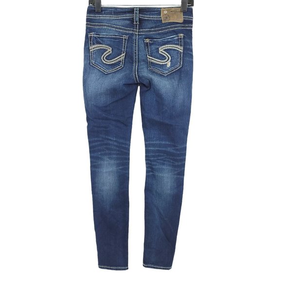 Silver Suki Mid Super Skinny Jeans Women Size 26 Dark Wash Stretch Denim MidRise - Picture 2 of 11